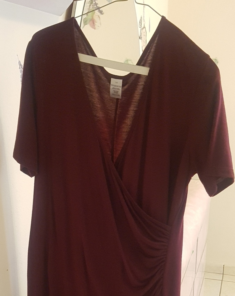 Burgandy wrap Faux dress, Large , Stretch material